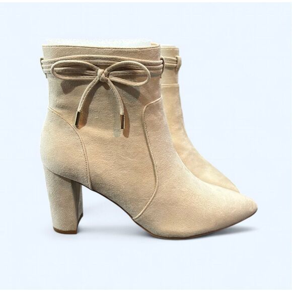 ZBY Amazon Women’s 8.5 Pointed Toe Beige  Dressy Fall Booties New - Picture 1 of 11